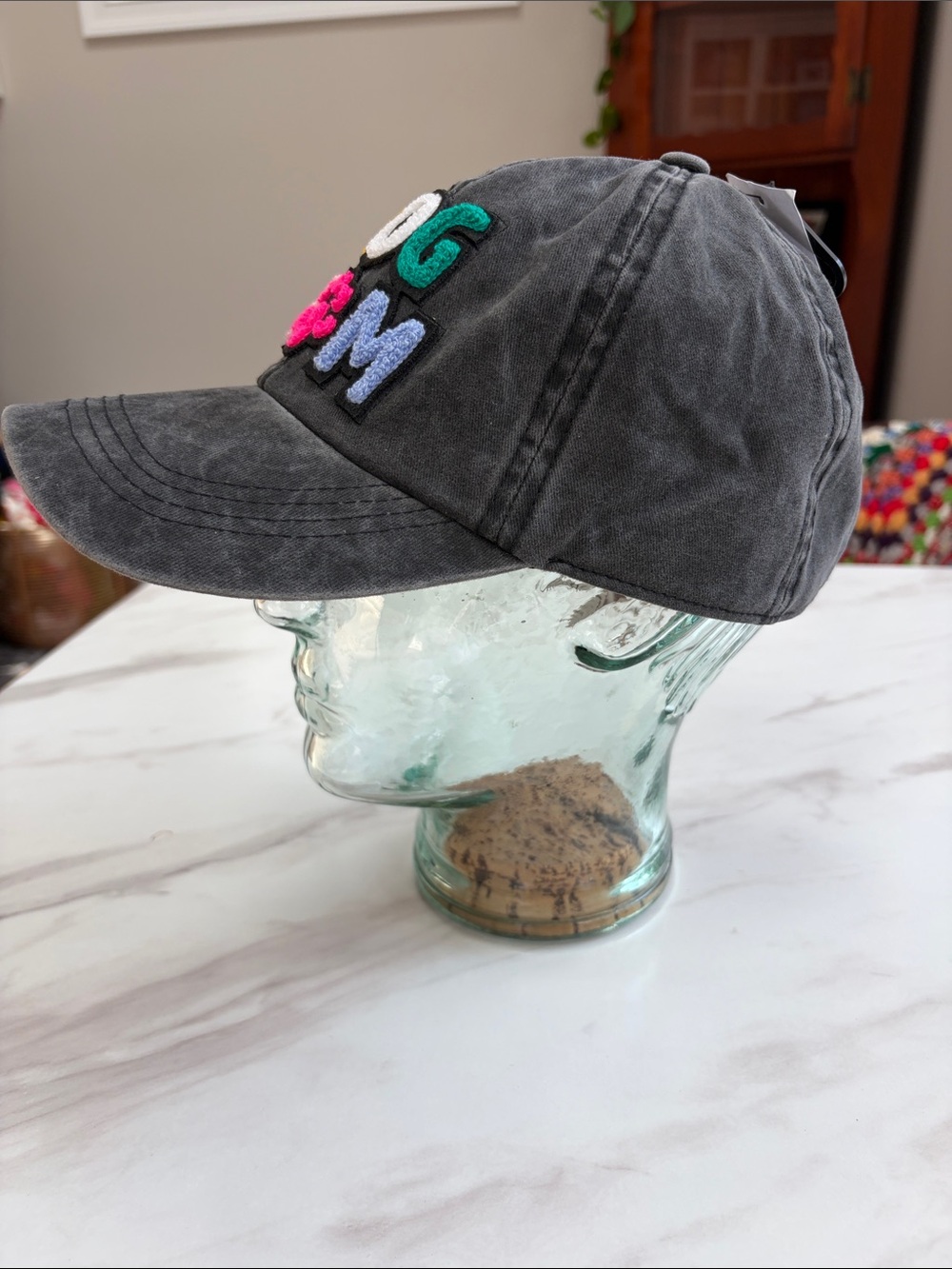 Dog Mom Embroidered Cap - Charcoal Gray with Multicolor Applique - Picture 2 of 4